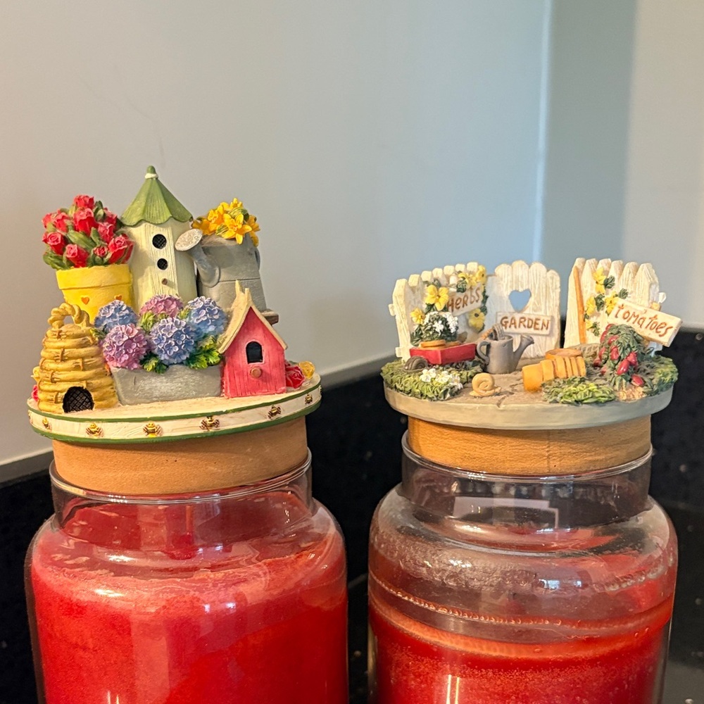 PAIR Yankee Candle Floral Garden Spring Birdhouse Candle Toppers Shabby Farm